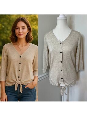 NWT Reitmans Faux Button Front Tie Blouse XS